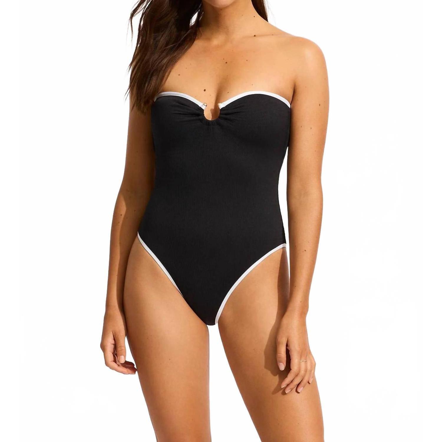 New Seafolly Ring Front Bandeau One Piece In Black